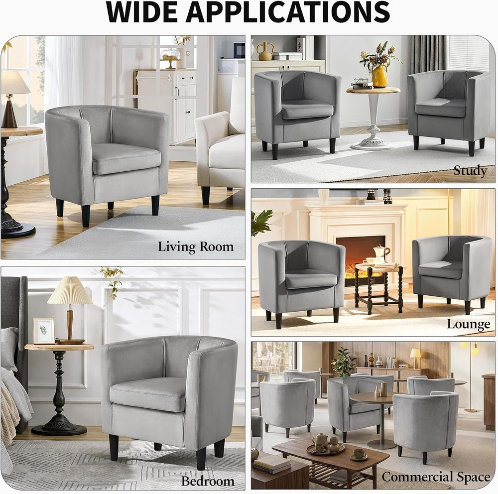 Yaheetech Barrel Accent Chair, Upholstered Modern Armchair, Gray
