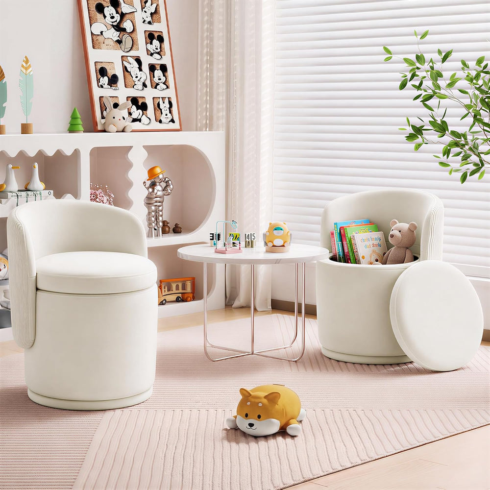 MALOL 360° Swivel Velvet Vanity Chair with Storage, Beige