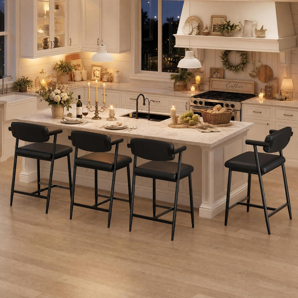 IDEALHOUSE Bar Stools Set of 4 with Armrests, Counter Height Bar Stools Set w...