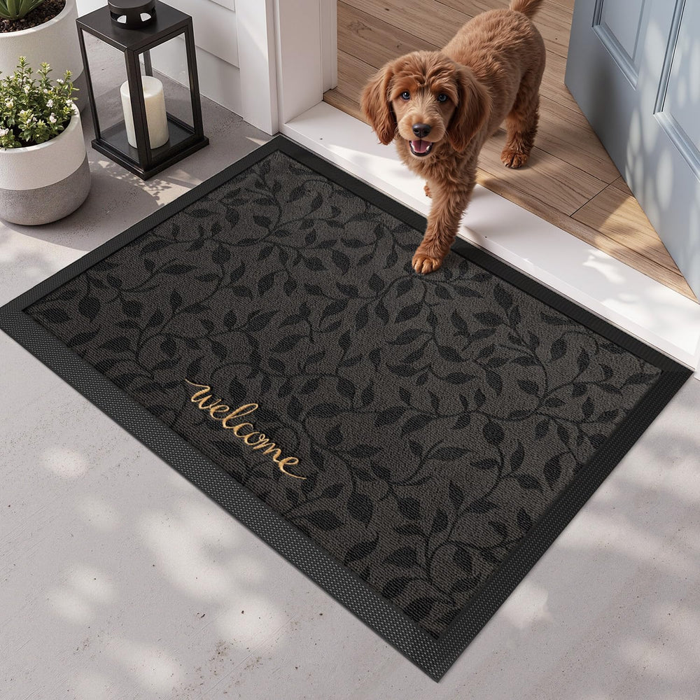 LUMI Outside Welcome Door Mat 24x36, Non-Slip Heavy Duty Dirt Trapper, Grey
