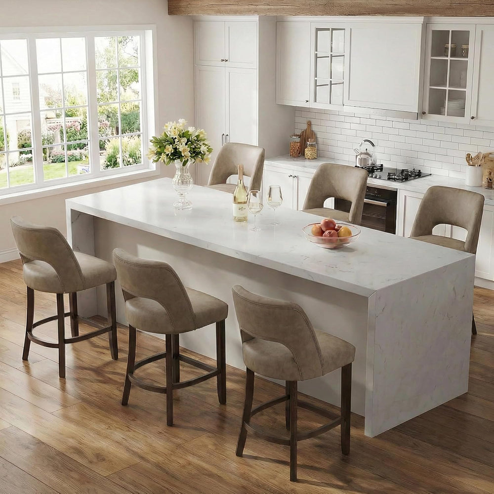 VKNOW 26" Faux Leather Counter Height Bar Stools Set of 4 with Open Back