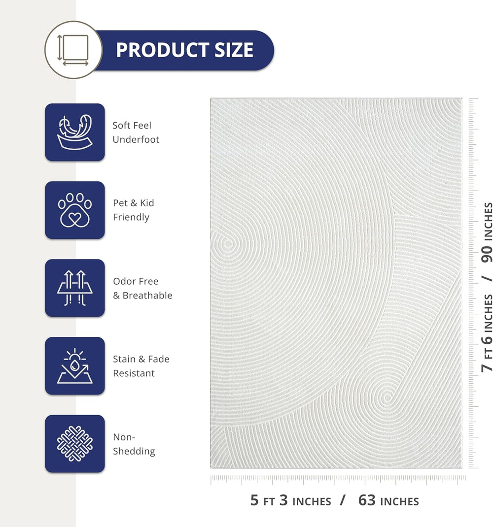 Abani Neutral Cream Area Rug 5' x 8' | White Luxury Zen Carpet | Mini...