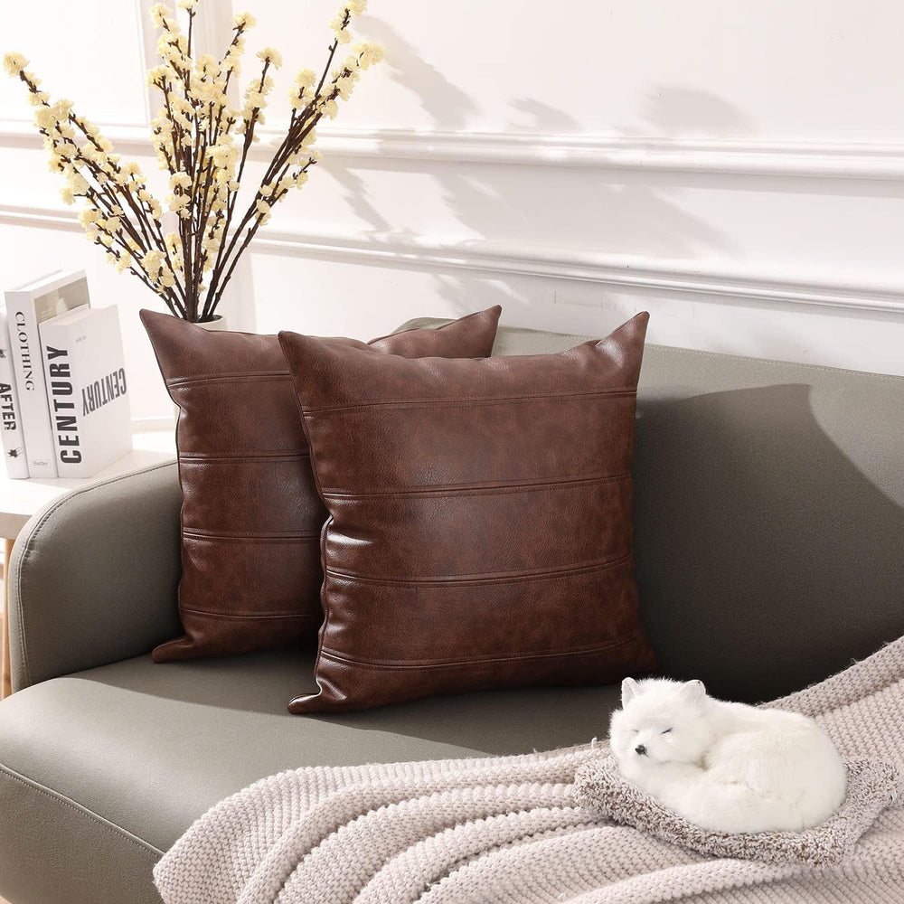 Yaertun Set of 2 Faux Leather Stripe Decorative Throw Pillow Covers Modern So...
