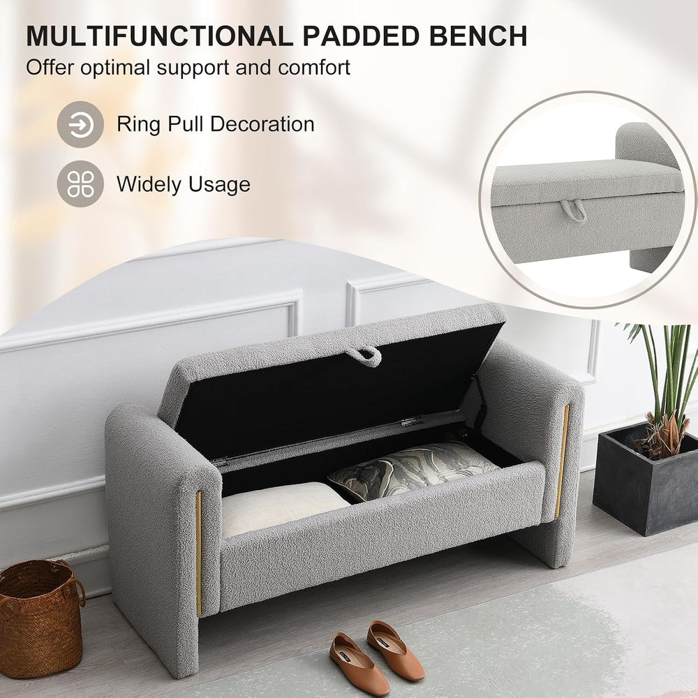 NIOIIKIT 52" Storage Ottoman Bench, Teddy Upholstered Storage Bench with...