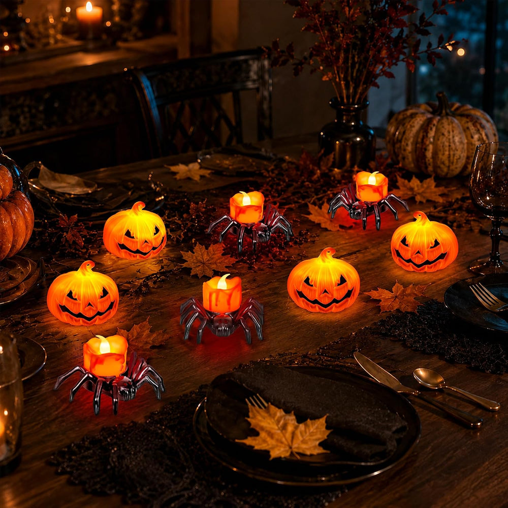 8 PCS Halloween Spider Pumpkin Candles, Battery Operated Halloween Tea Lights...