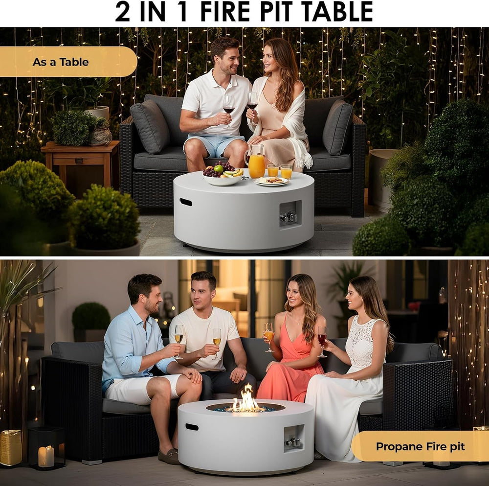 TLGREEN 30-Inch Round Propane Fire Pit Table, 50,000 BTU, Light Gray