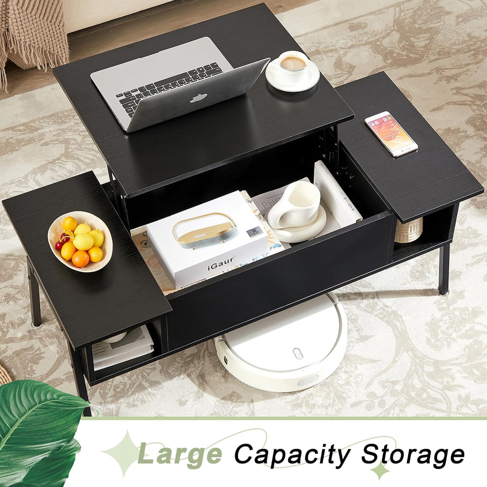 VECELO Wood Lift Top Coffee Table with Hidden Compartment and Storage Shelf f...
