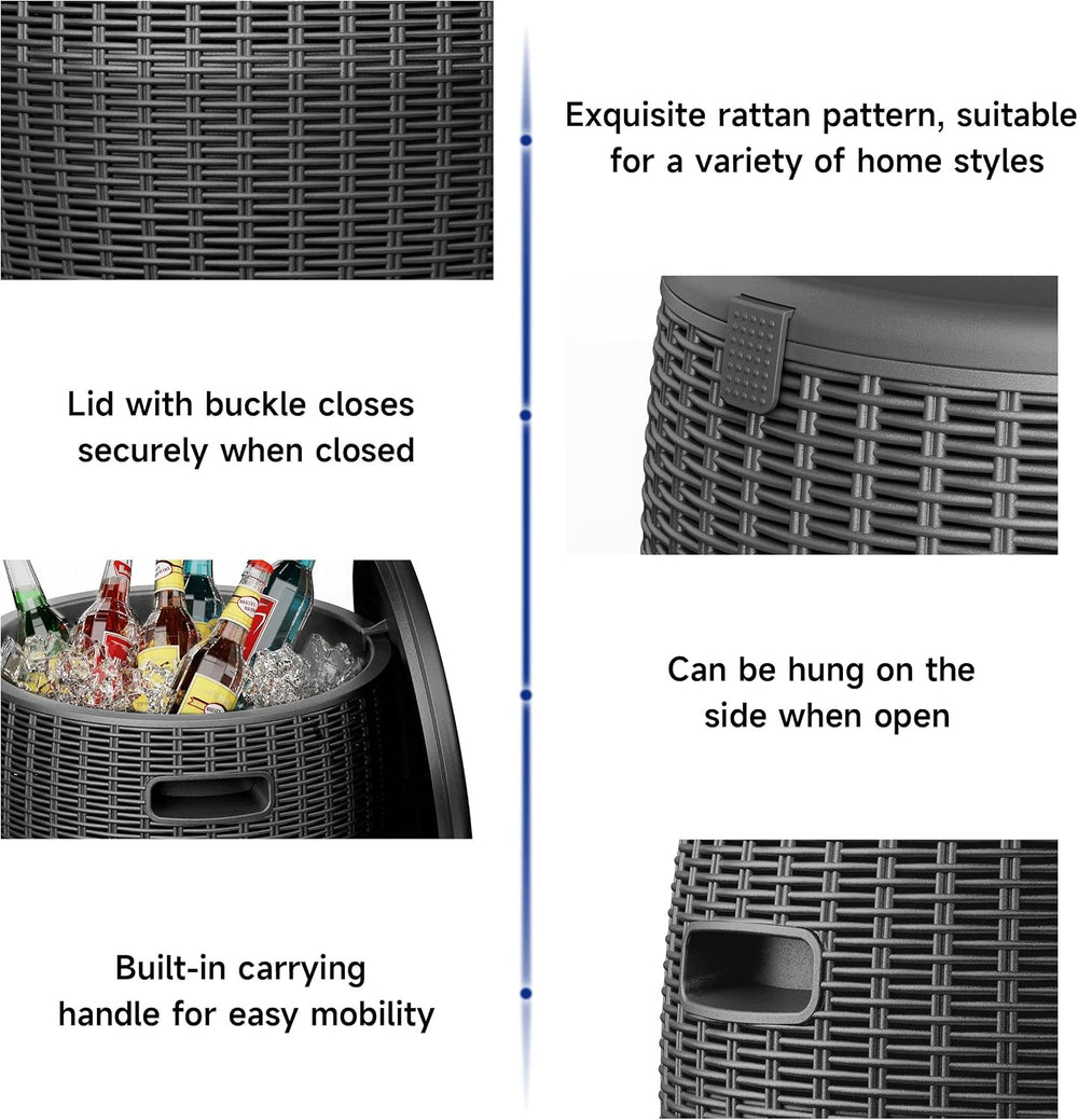 EasyUp 9.5 Gallon Outdoor Cooler Table, Wicker Round Ice Bucket for Parties, ...
