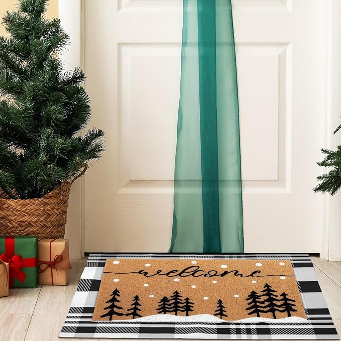 Tinideya 2 Pcs Door Mat Welcome Non Slip Coir Mats Floor Layering Doormats Se...