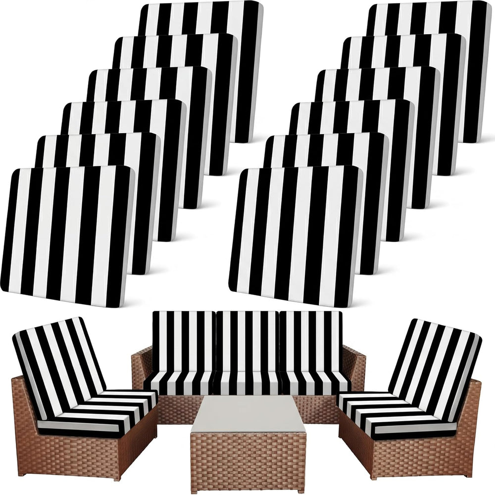 Newwiee 12 Pc Patio Stretch Cushion Covers,Black White,Stripes