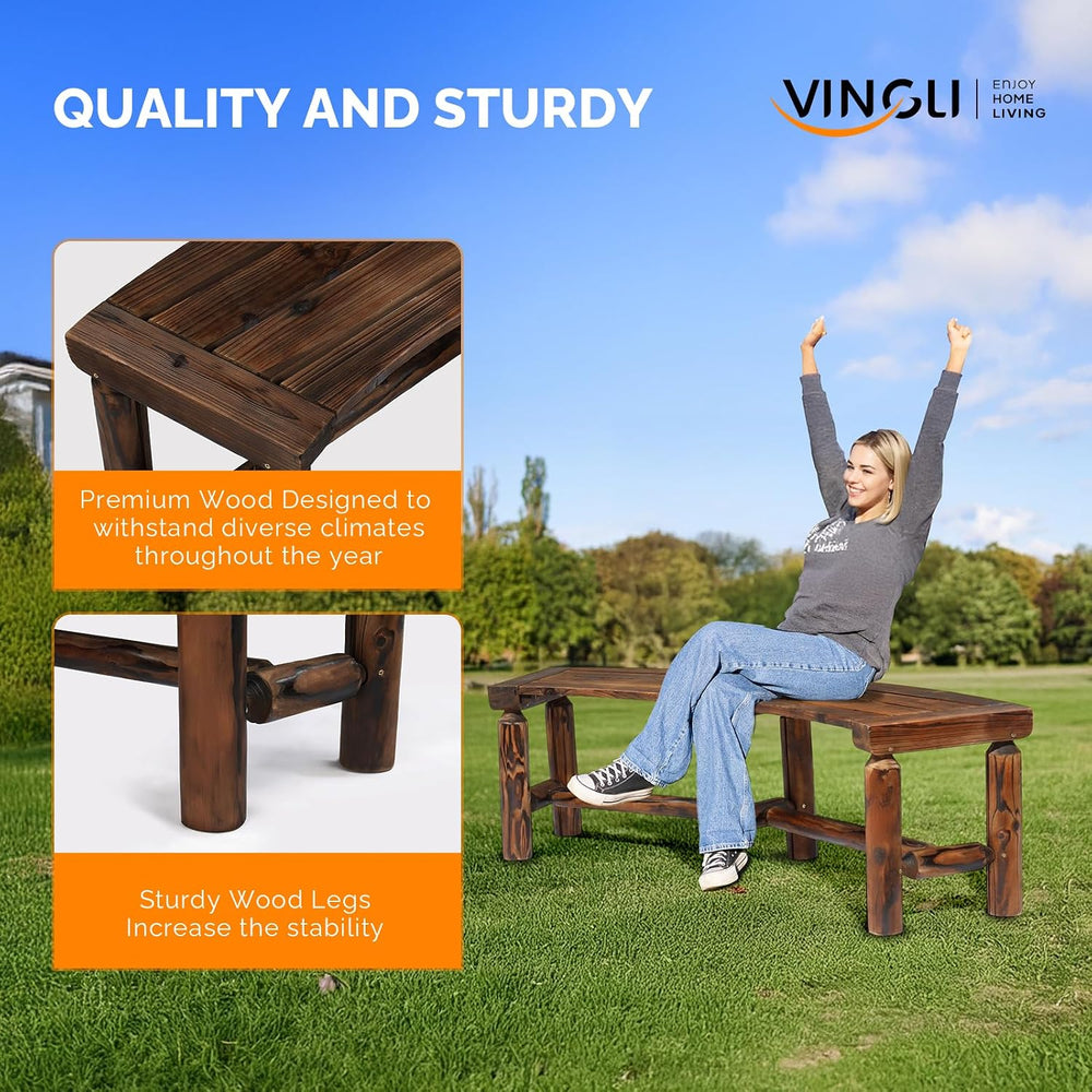 VINGLI Outdoor Bench Wooden Curved Bench, All-Weather Fire Pit Backless Patio...