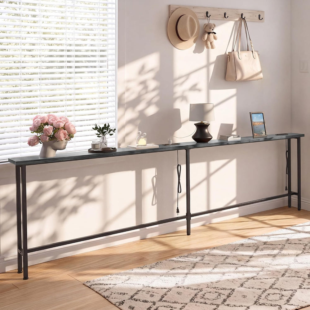 GRLEAF 90" Sofa Table with Built-in Power Strip (4 AC Outlets & 4 US...