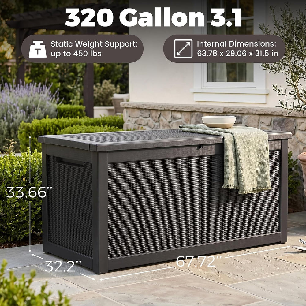 Outdoor Storage Box, 320 Gallon Waterproof Deck Box [Upgraded 3.1], Giant Res...