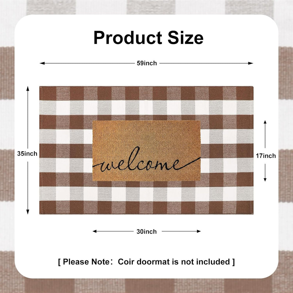 Fall Front Door Mat 3'x5' Buffalo Plaid Checkered Outdoor Rug Brown