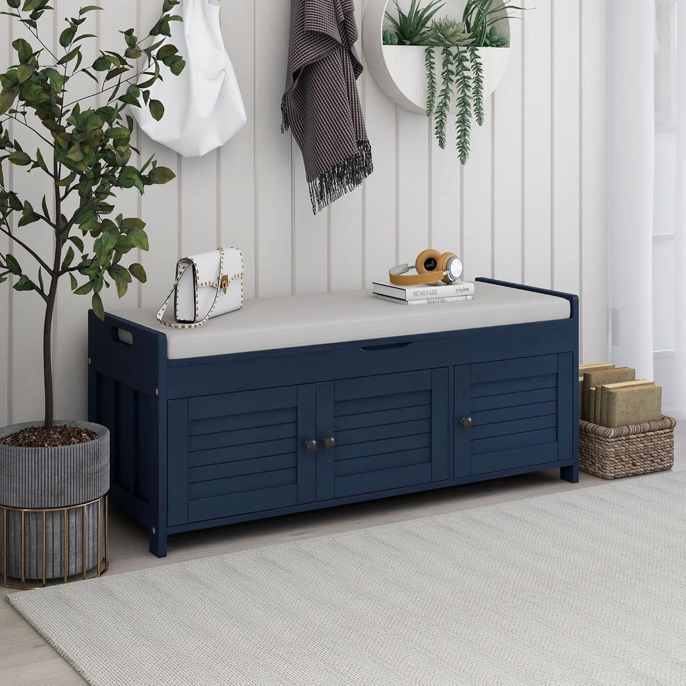 SOFTSEA Upholstered Storage Bench, Entryway Shoe Bench with Removable Cushion...