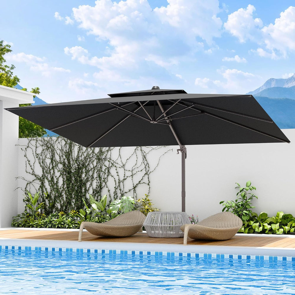 10x13' Cantilever Patio Outdoor Umbrella & Double Top, Grey