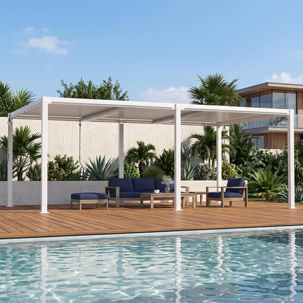 Louvered Pergola 12' x 20', Large Outdoor Aluminum Pergola with Reinf...