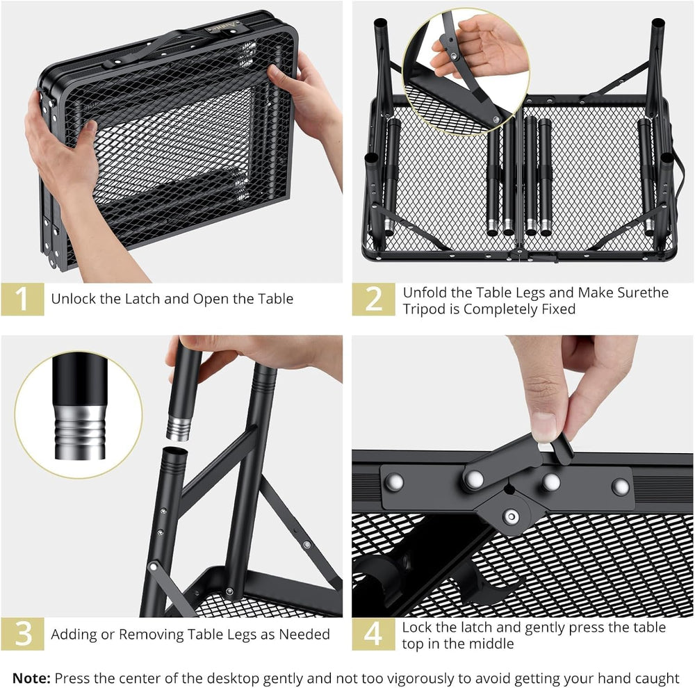 Anbte 2ft Folding Camping Grill Table Max 29.5", 3 Adjustable Height, Black