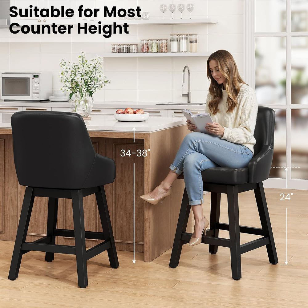 REONEY Swivel Bar Stools Set of 3, 24" Upholstered Counter Height Barstool