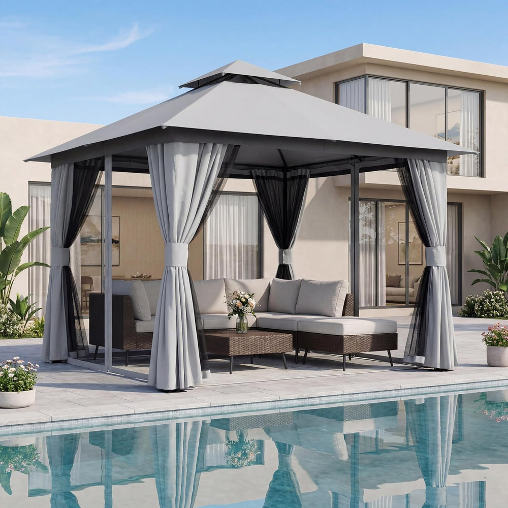 LAUSAINT HOME 10x10 Gazebo Canopy, Heavy Duty Metal Frame Patio Canopy with 1...