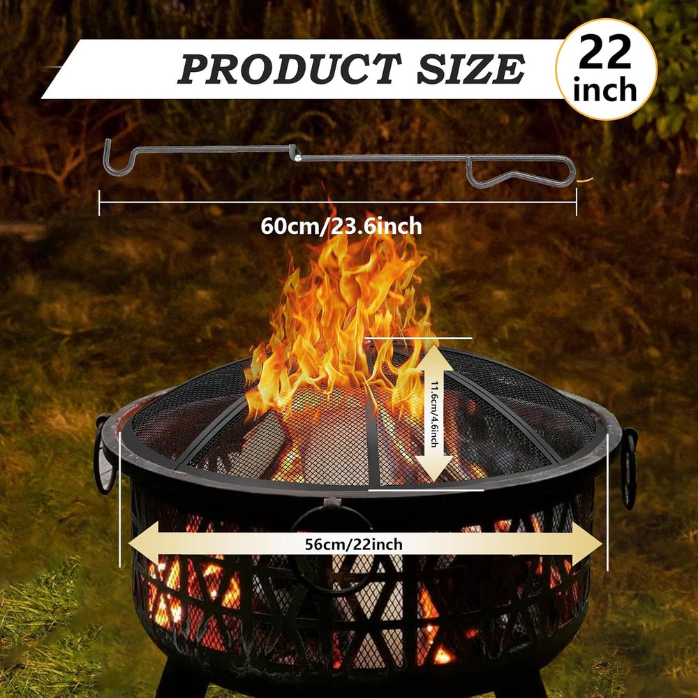 Fire Pit Spark Screen, 22 Inch Diameter Fire Pit Screen with Handle & Pok...