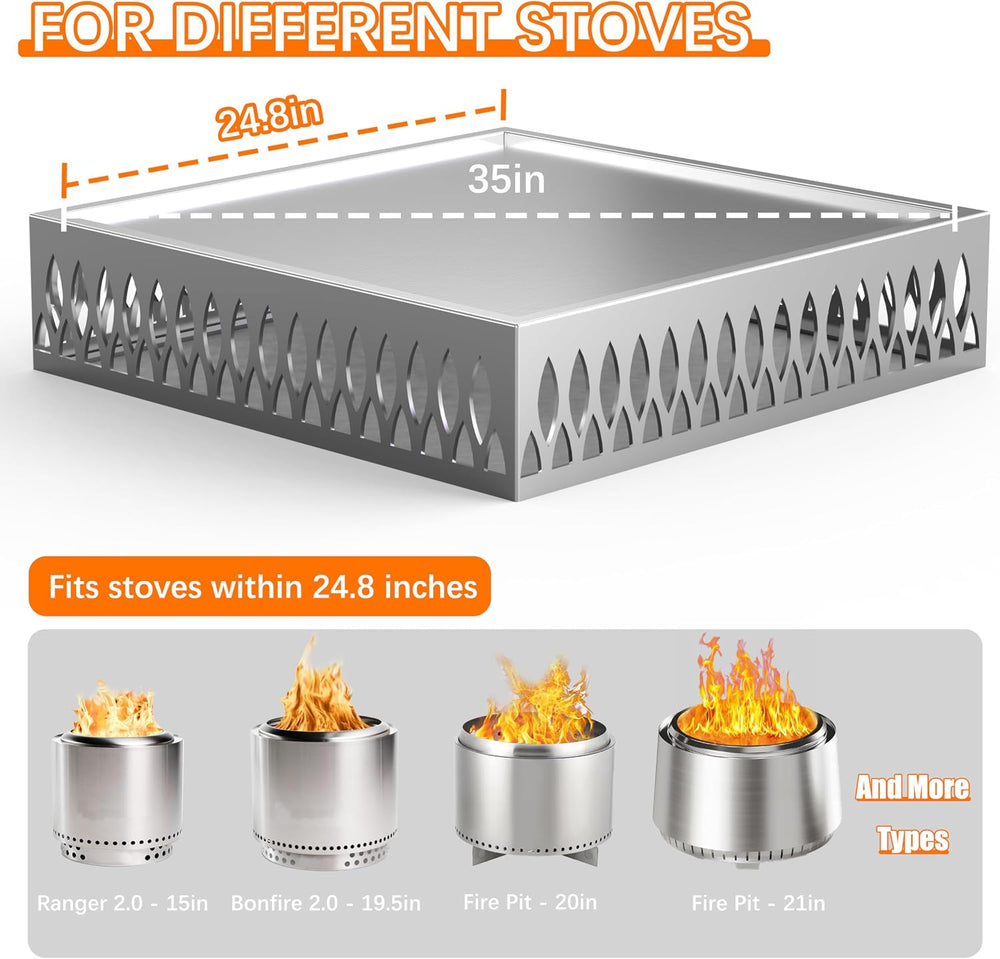 Stainless Steel Fire Pit Base for Surface Protection, X24 (25.6 Inch) Metal F...