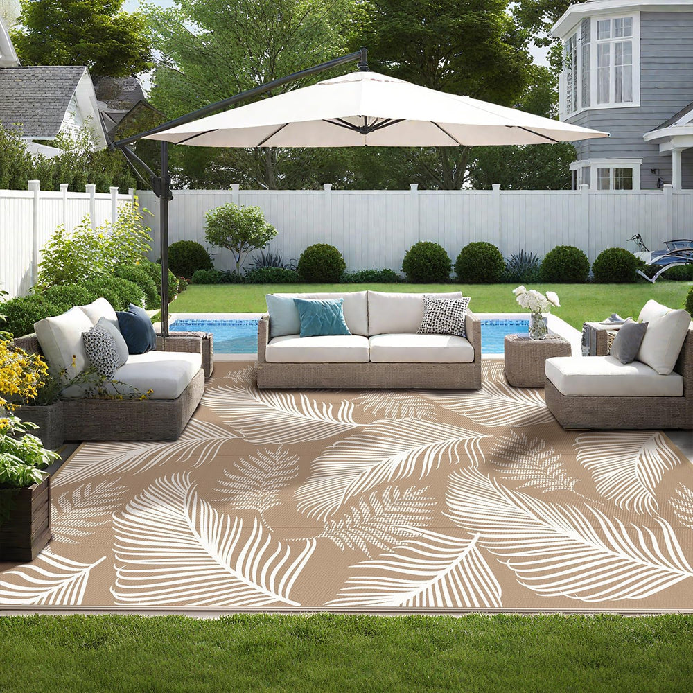 Pauwer Waterproof Outdoor Rug 9x12, Plastic Straw Patio Rug, Leaf Brown