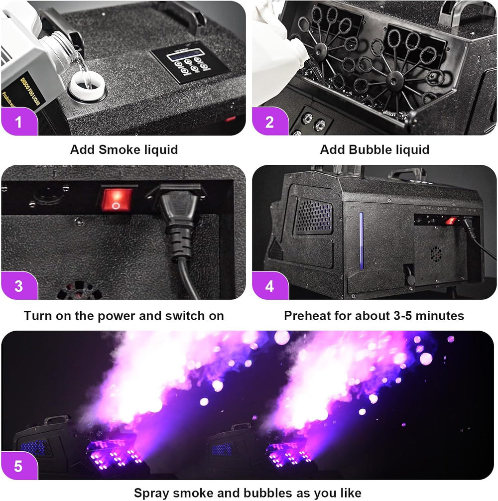 2000W Fog Machine, 3 in 1 Fog Bubble Machine with 2 Bubble Fans, 18 RGB LED L...