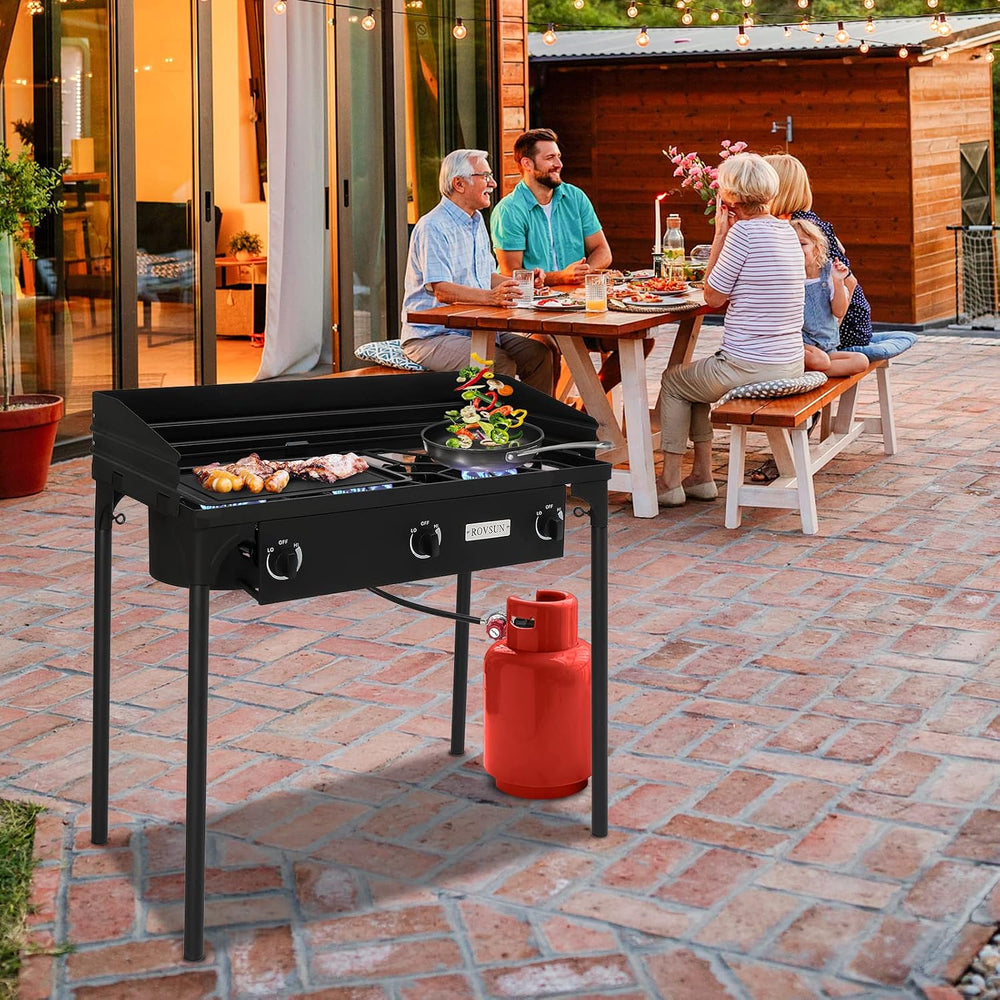 ROVSUN 3 Burner Outdoor Propane Gas Stove with Windpanel, Carrying Bag & ...