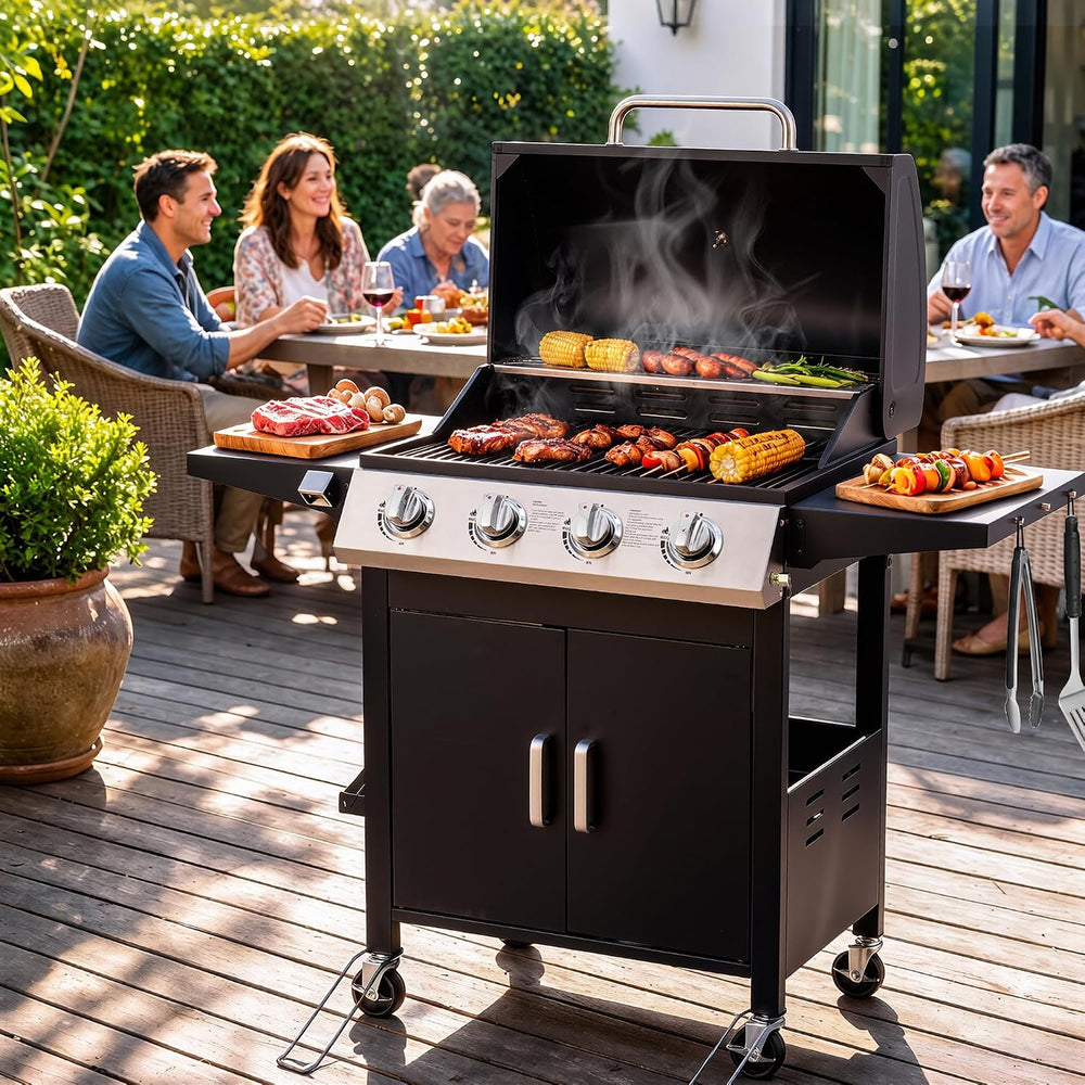 HUGROVE 4-Burner Propane Gas Grill for Outdoor Cooking 40000 BTU Black