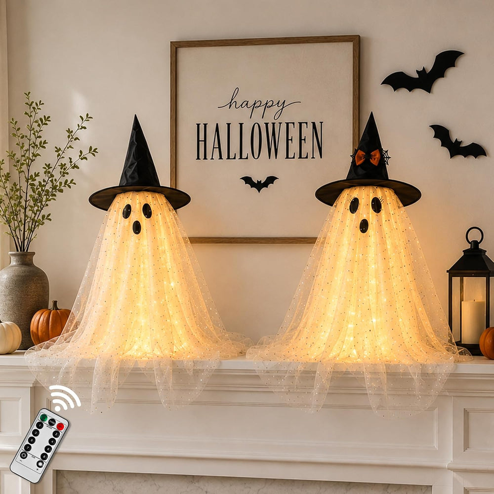 AYGXU 2pcs Halloween Decorations Indoor,Ghost Decor with String Lights Remote...