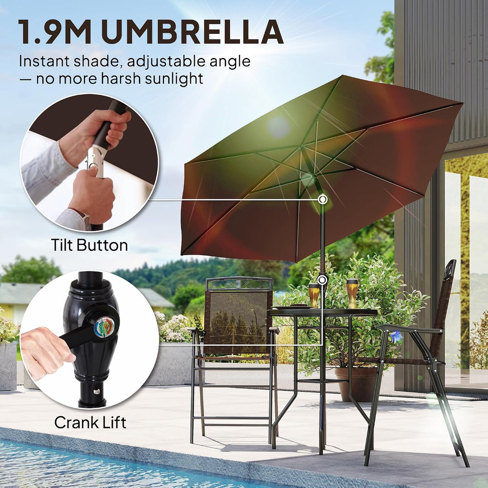 Outsunny 4 Piece Outdoor Bar Set with Umbrella, Patio Dining Set Brown