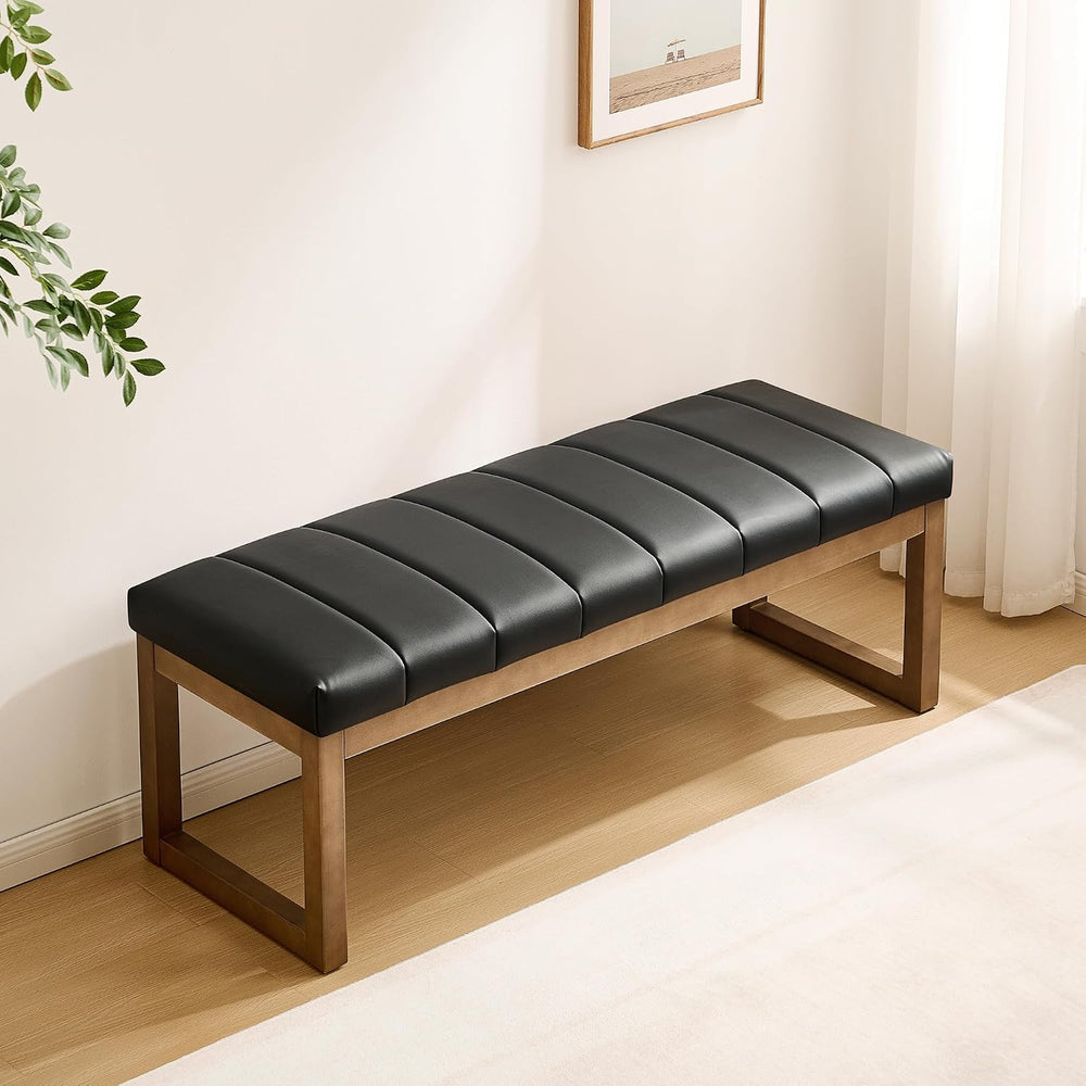 52.7" Bedroom Bench for End of Bed, Faux Leather Entryway Bench (Black-PU)
