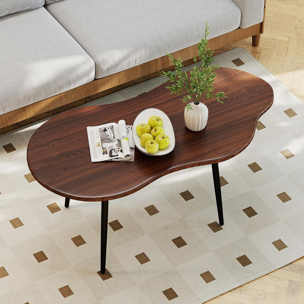 GIANTEX Small Coffee Table, 39.5" Cloud Center Table, Walnut