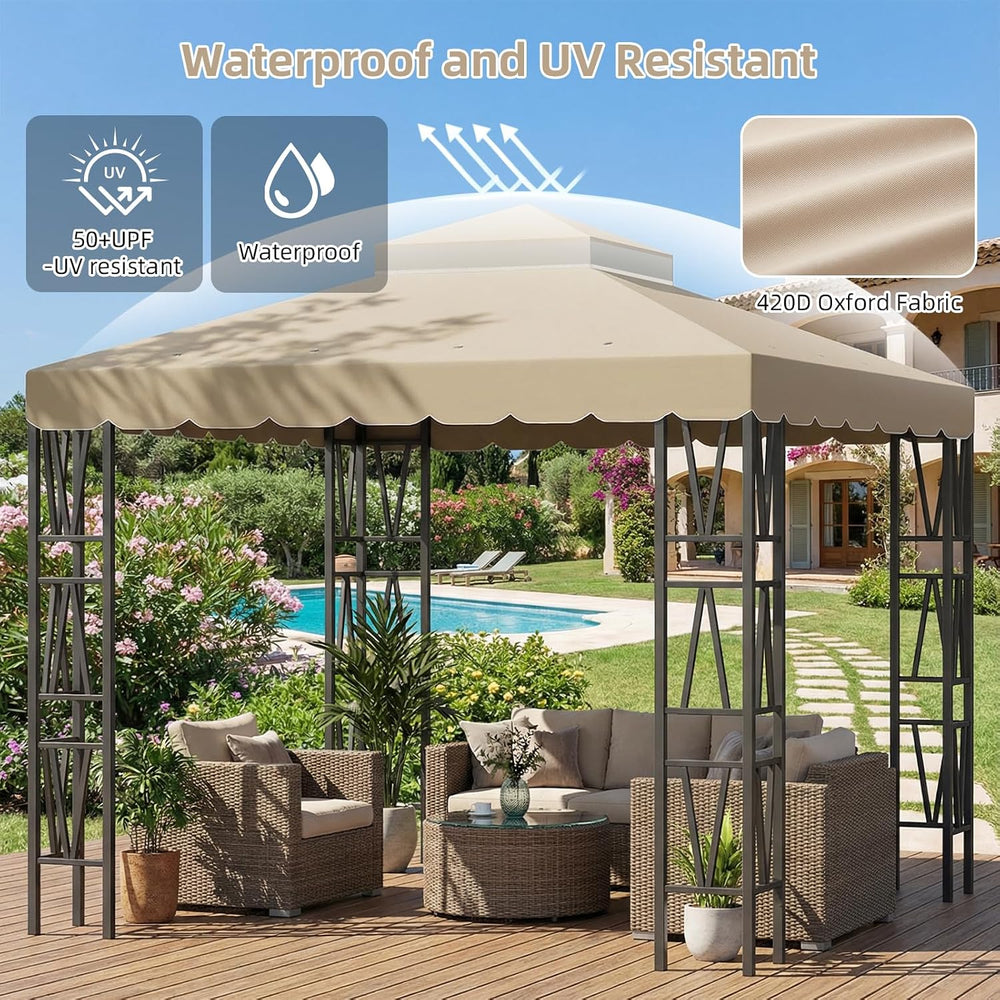 10x10 FT Gazebo Replacement Canopy Top Cover, Double Tiered Gazebo Cover