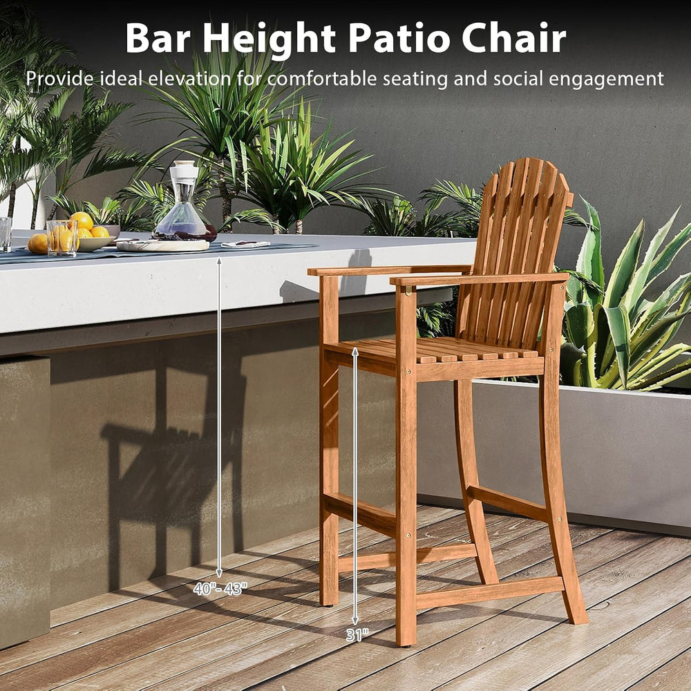 Tangkula Tall Adirondack Chair, Outdoor Acacia Wood Bar Stool with Back, Armr...