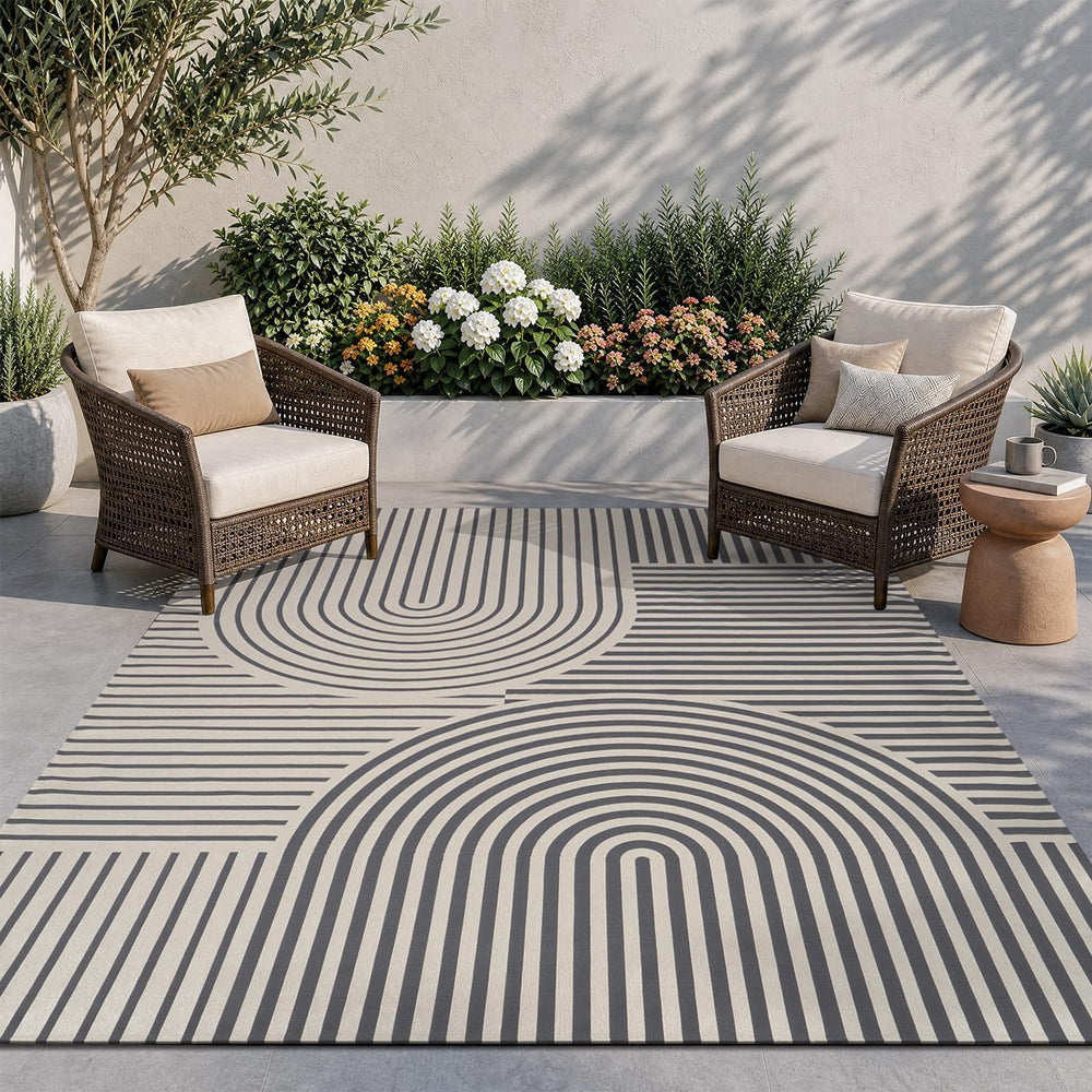 AMOAMI Outdoor Rug Patio Rug 5x8 ft Quick Dry Flatweave Textured Machine Wash...