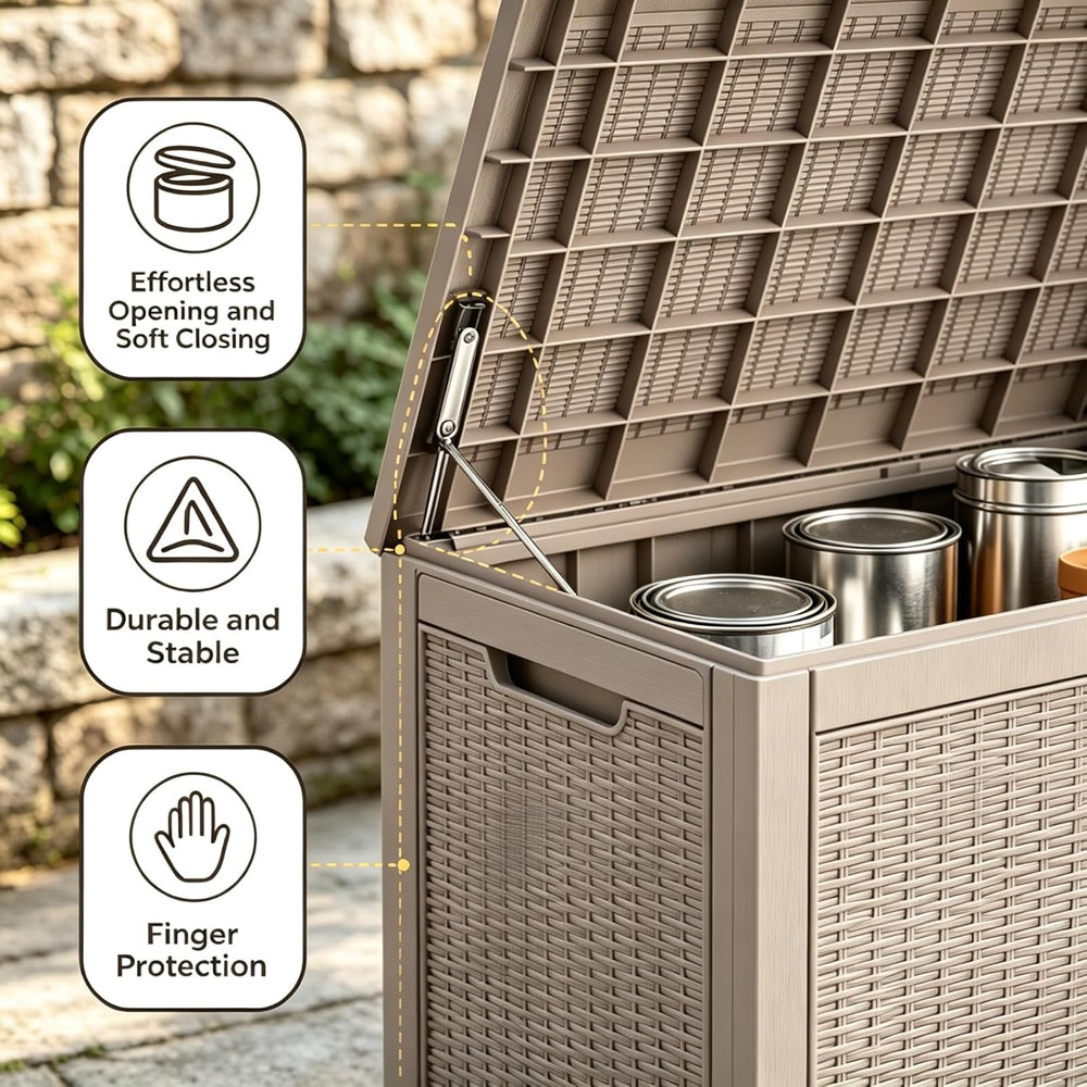 140 Gal Outdoor Storage Box Waterproof Lockable,Deck Box,Gas Lift,Grey