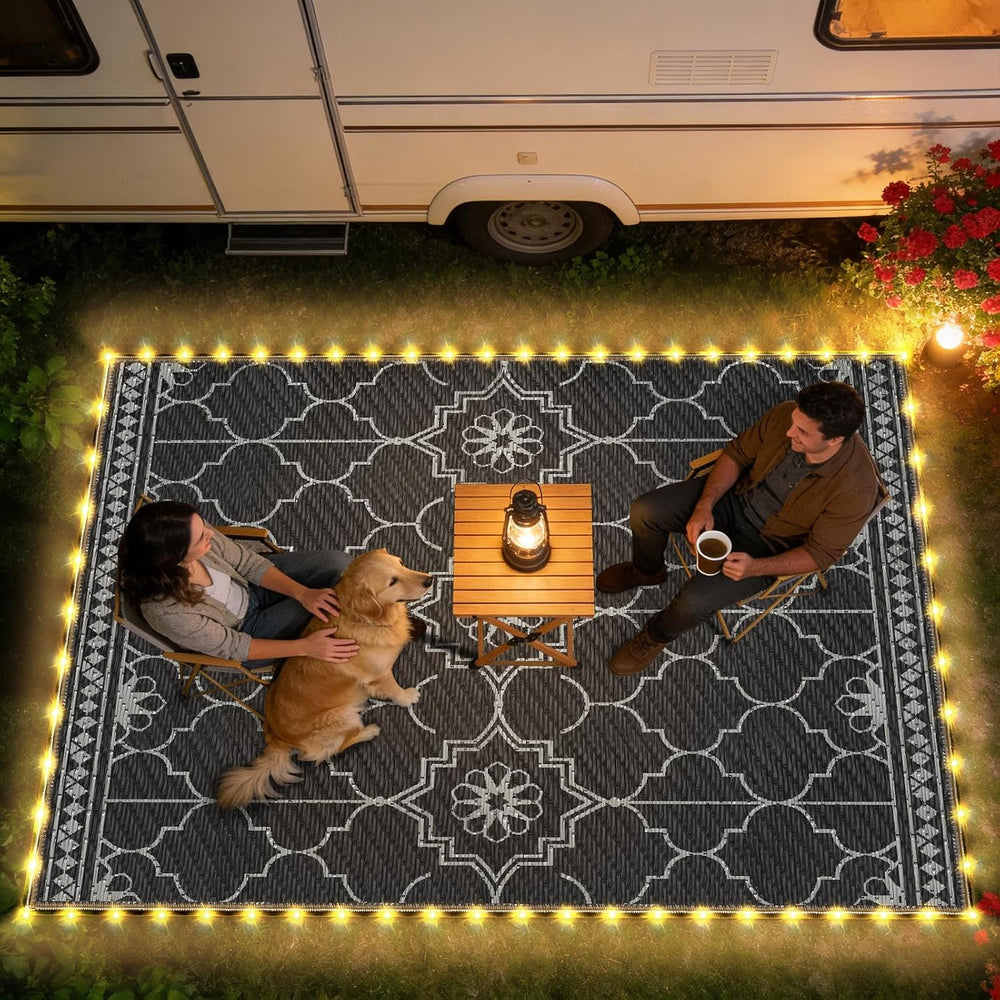 9x12Ft Outdoor Rug, Solar Powered Outdoor Rug with 131LEDs Strip Lights for H...