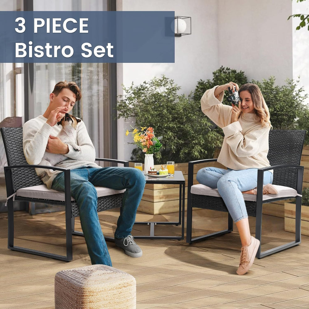 Murago 3-Piece Wicker Patio Bistro Set, Patio Conversation Set