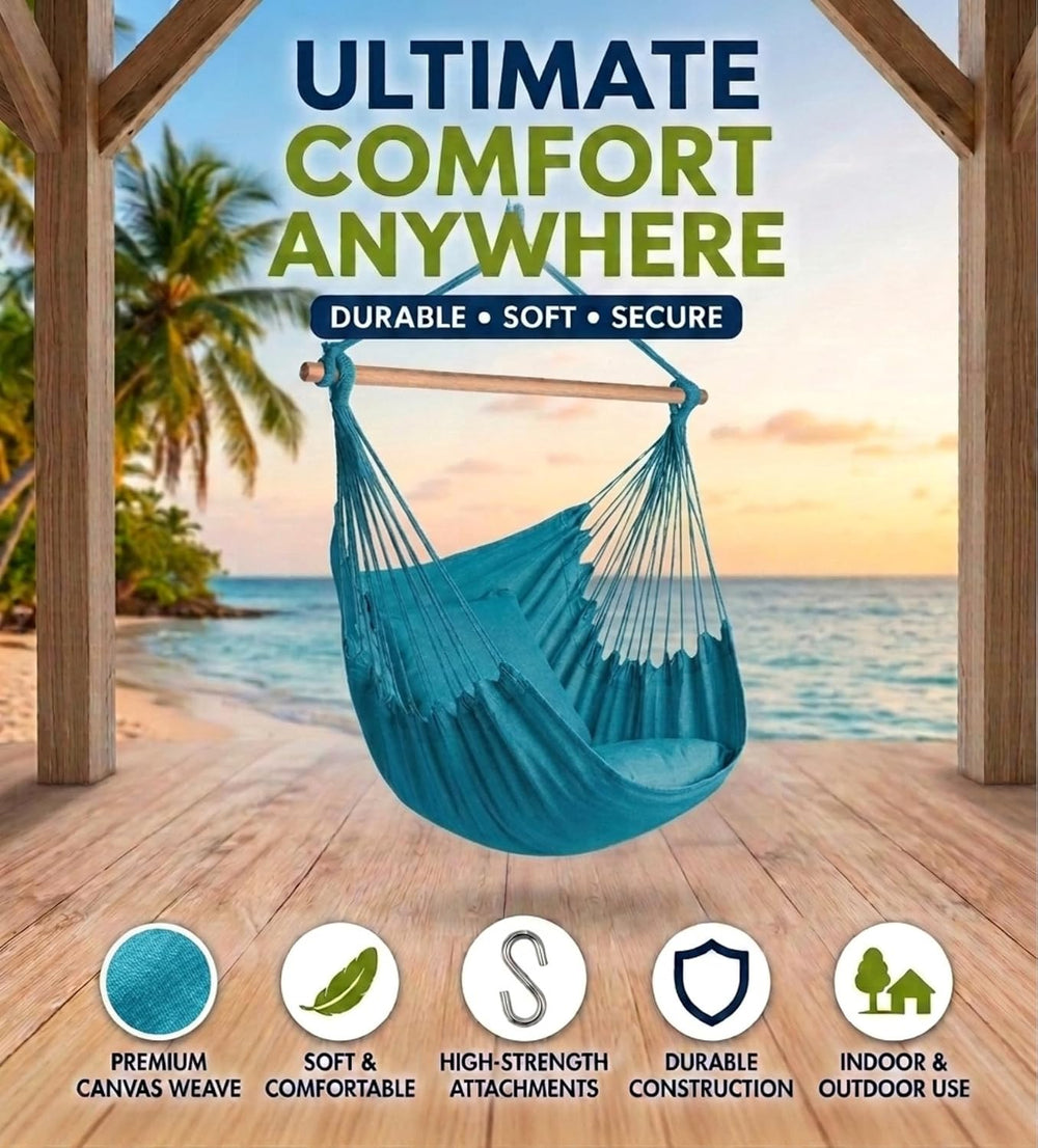 XXL Brazilian Hammock Chair, Blue – 185 x 125 cm Cotton Blend Hanging Chair, ...