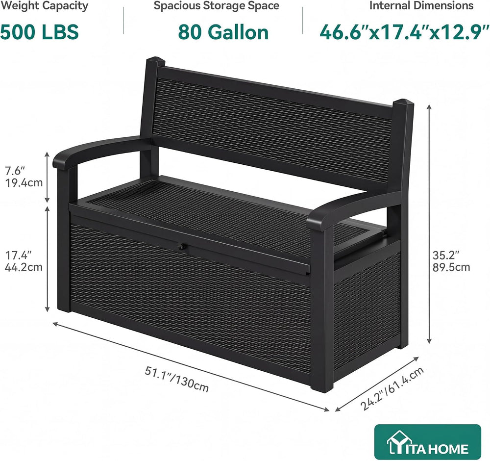 YITAHOME 80 Gallon Storage Bench Deck Box, Lockable Patio Bench with Hidden S...