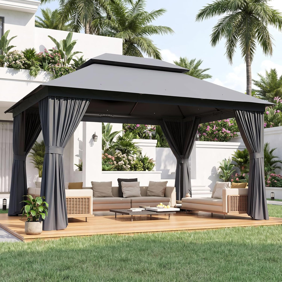 aoxun 10x12 gazebo canopy with steel frame, double, main product view