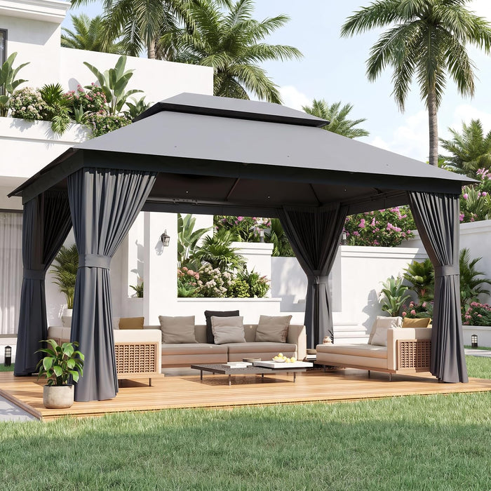Aoxun 10x12 Gazebo Canopy with Steel Frame, Double Roof