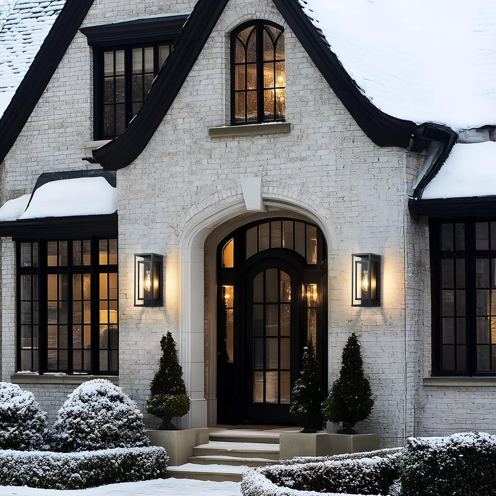 14" Black Outdoor Light Fixture, E26 Outdoor Wall Lantern 2-Pack