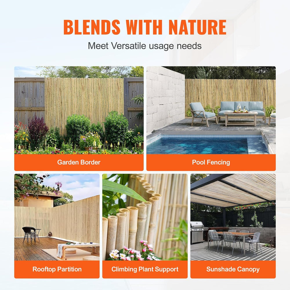 VEVOR Natural Rolled Bamboo Fence, Eco-Friendly Privacy Screen 4 ft H x 8 ft ...