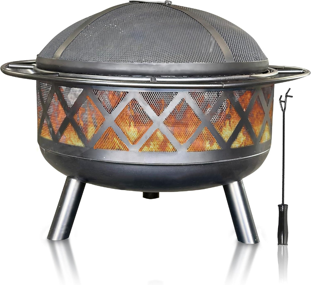 AK TRADING CO. Crossweave 30" Wood Burning Fire Pit with Spark Screen, P...
