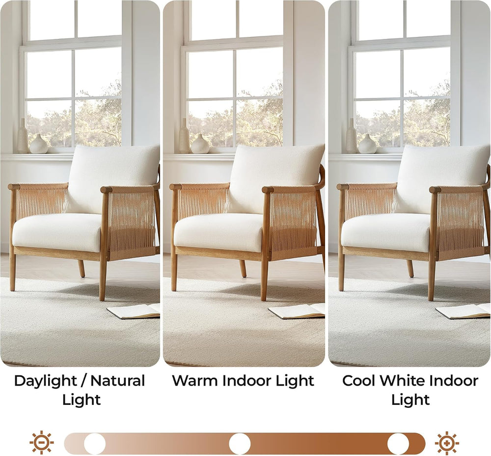 CHITA Braid Accent Chair Set of 2, Wood Frame and Paper-Cord Armrest, Cream
