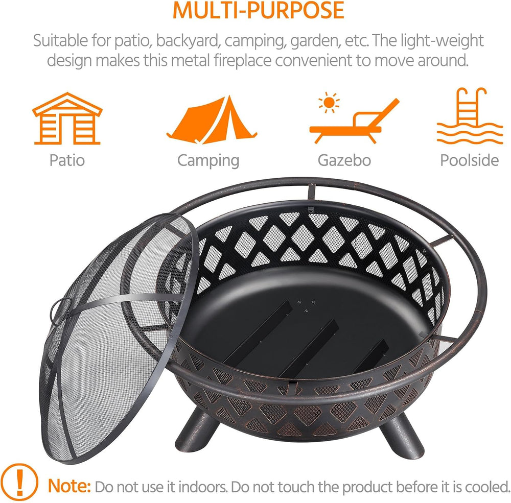 Yaheetech Fire Pit 36in Outdoor Wood Burning Fire Pits Wood Large Fire Bowl f...