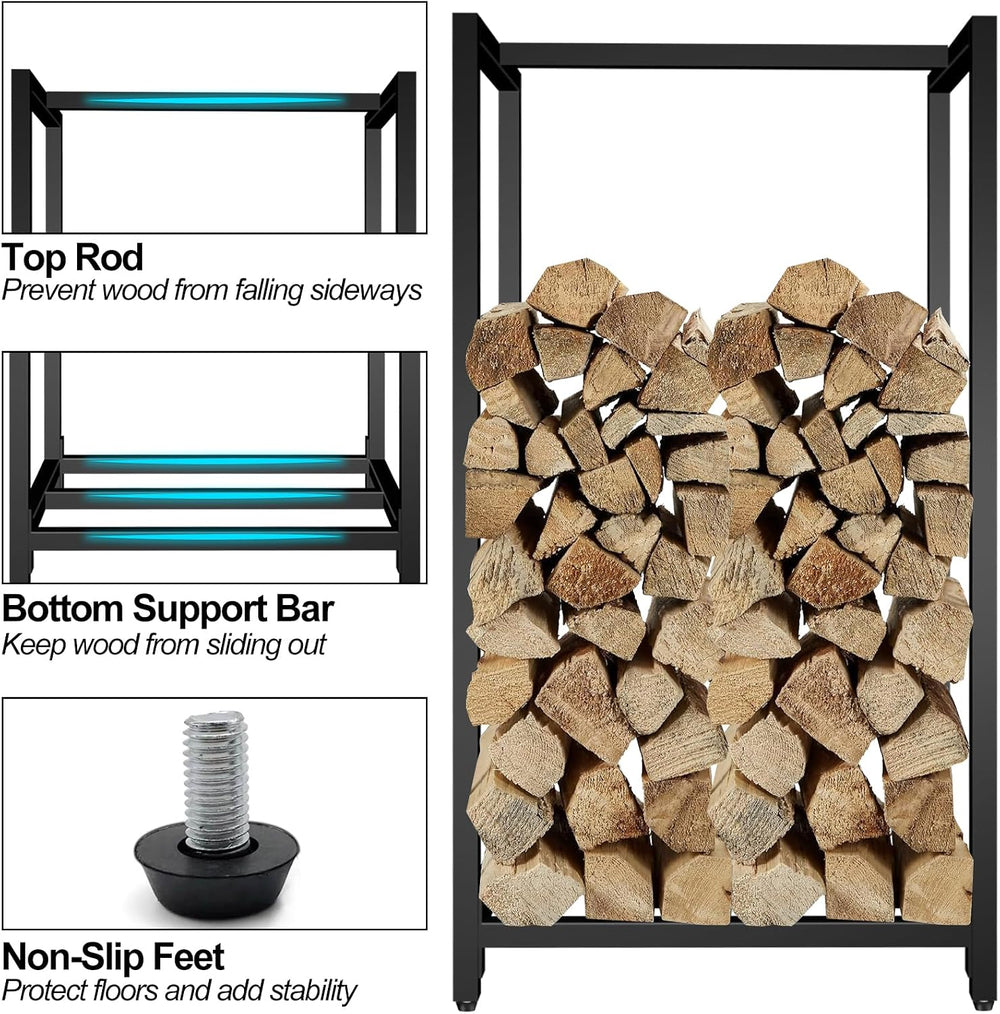 Lilybud--lily Firewood Rack Indoor Outdoor, 30” Tall Firewood Holder Metal Sm...